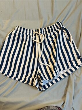 Forever 21 Navy and White Striped Drawstring Athletic Shorts